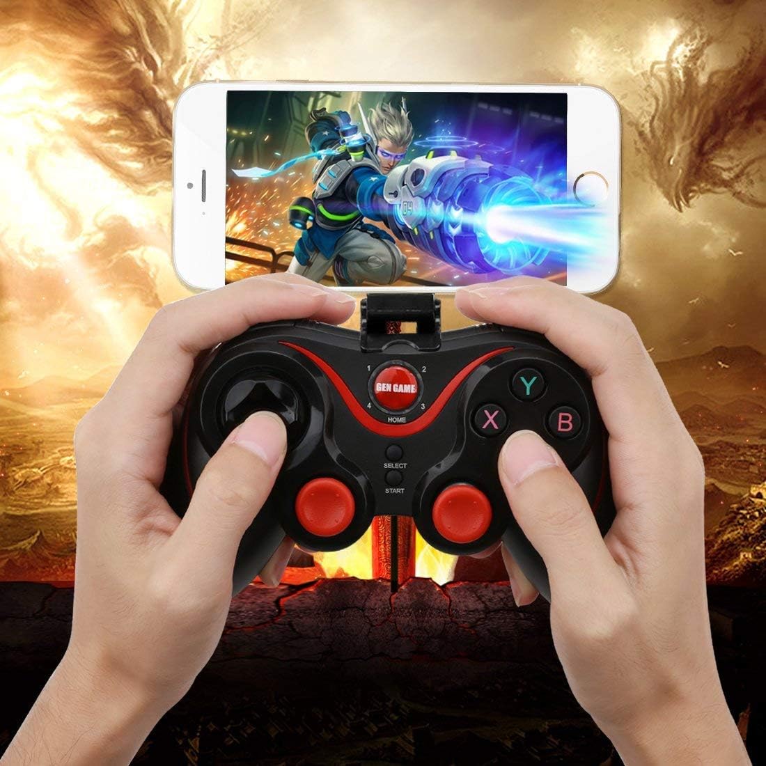 Person playing mobile game with GEN GAME S3 Gamepad