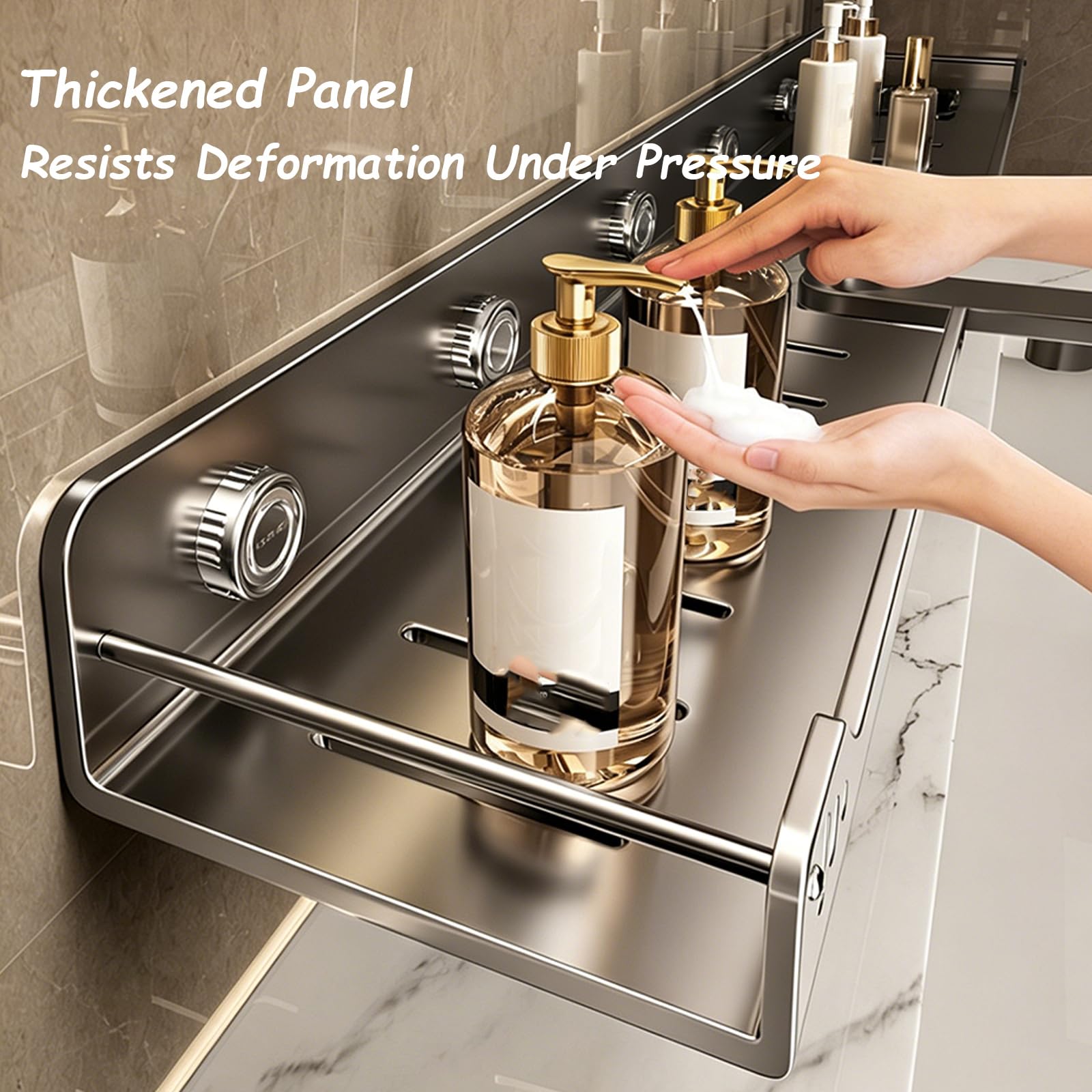 Cesta De Ducha con Ventosa,Estante BañO Ventosa Sin Taladros,Organizador Almacenamiento ExtraíBle Acero Al Carbono para Lavabo,Ideal Champú,Acondicionador Y JabóN(60cm,Gray)