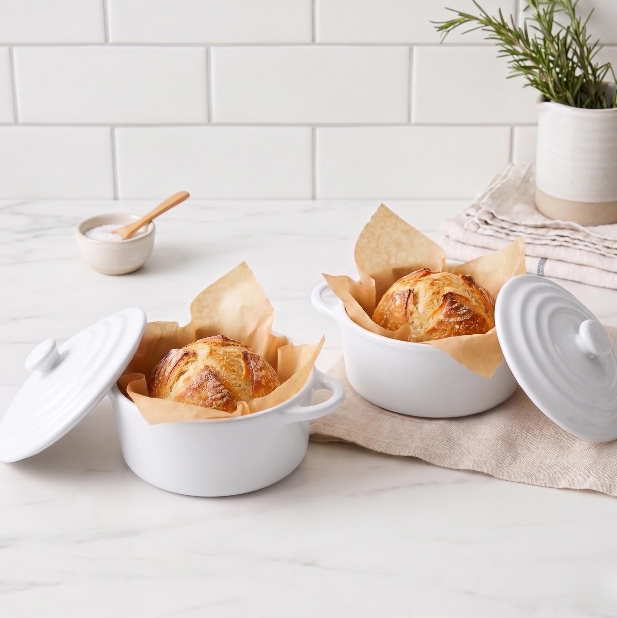 Kook Ceramiczny mini zestaw kokotów, małe naczynia do zapiekania z pokrywkami i uchwytami, pojedyncze pojemniki do pieczenia, nadają się do piekarnika, kuchenki mikrofalowej i zmywarki, kamionka, 350