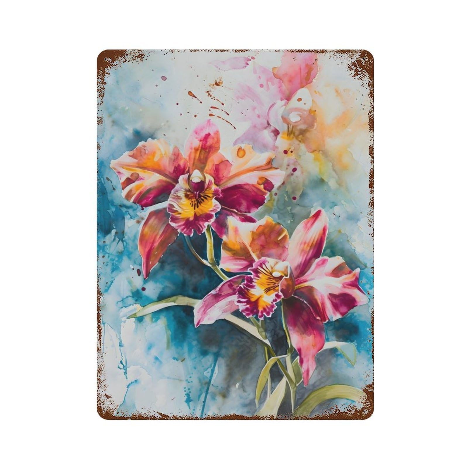 Garage Style Orchid Painting Distressed Metal Wall Sign 15.7"x11.8", Novelty Wall Decor for Bar And Workshop