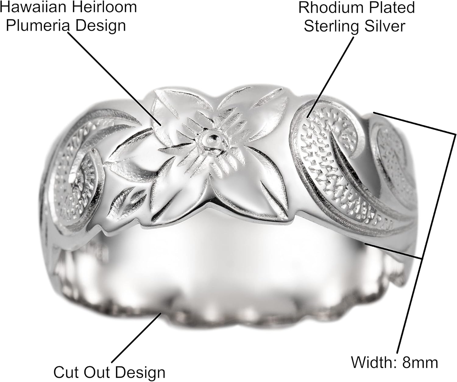 925 Sterling Silver 8mm Hawaiian Princess Plumeria Flower Scroll Promise Ring Stackable Wedding Engagement Band, Nickel Free Hypoallergenic for Sensitive Skin, Gift Box Included - Image 4