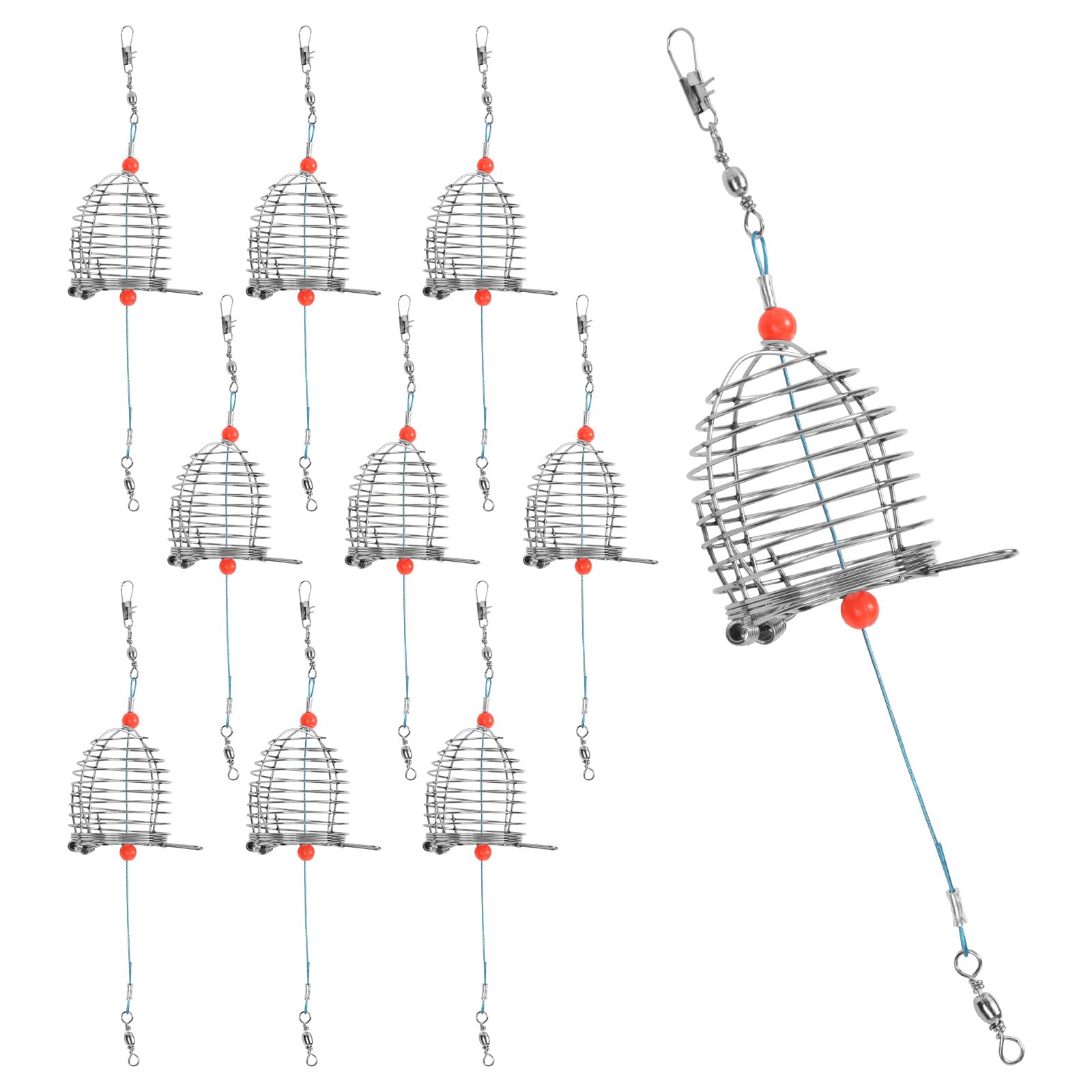 Fukaisu 10pcs Fishing Bait Cage, Stainless Steel Chum Basket Rig for Carp Catfish 360° Rotation Bait Holder Feeder Trap for Freshwater Saltwater Fishing Tackle Accessories