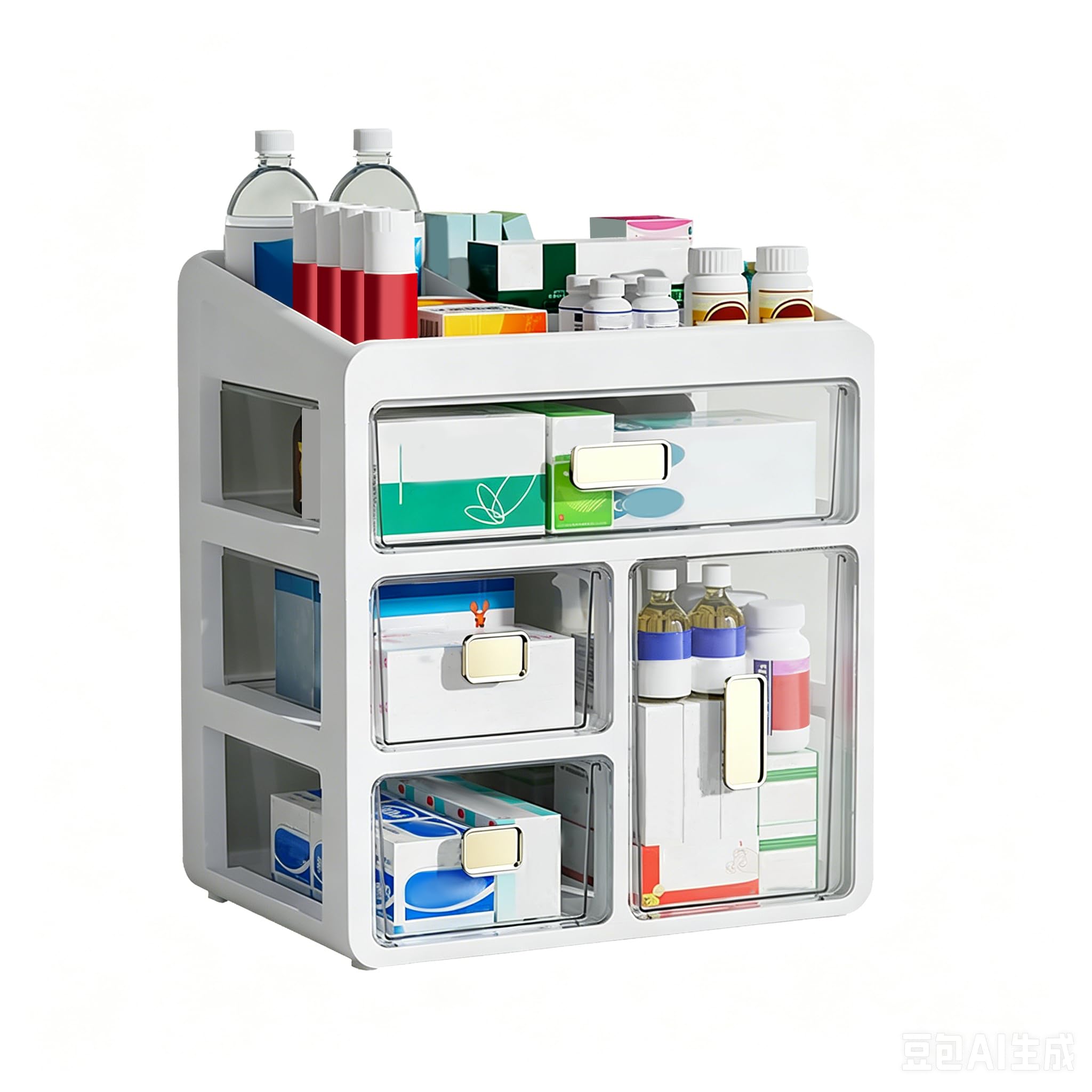 Organizador de medicamentos de 4 niveles con cajones | Con cajones: un práctico botiquín para medicamentos, cosméticos y objetos pequeños, ideal para el hogar, la oficina y el baño