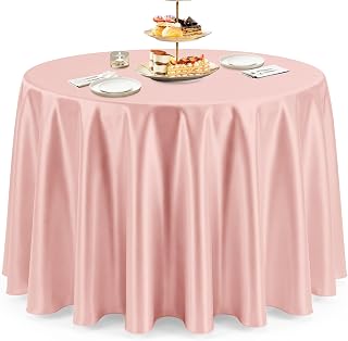 120 Inch Rose Gold Round Satin Tablecloth Overlay Seamless Table Cover