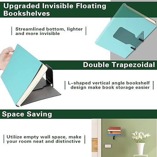 Miniatura 36 de Homakover Estanterías flotantes invisibles, organizadores de libros de alta resistencia, estantería montada en la pared, estantes de almacenamiento