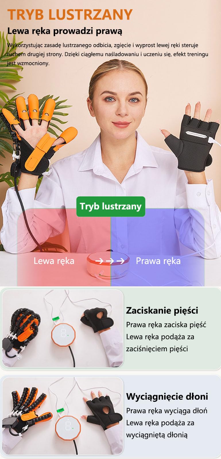 Robotyczne rękawice do rehabilitacji dłoni Elektryczne urządzenie do treningu palców po udarze rekonwalescencja po udarze porażenie połowicze artretyzm Bioniczna poprawa funkcji dłoni L XXL