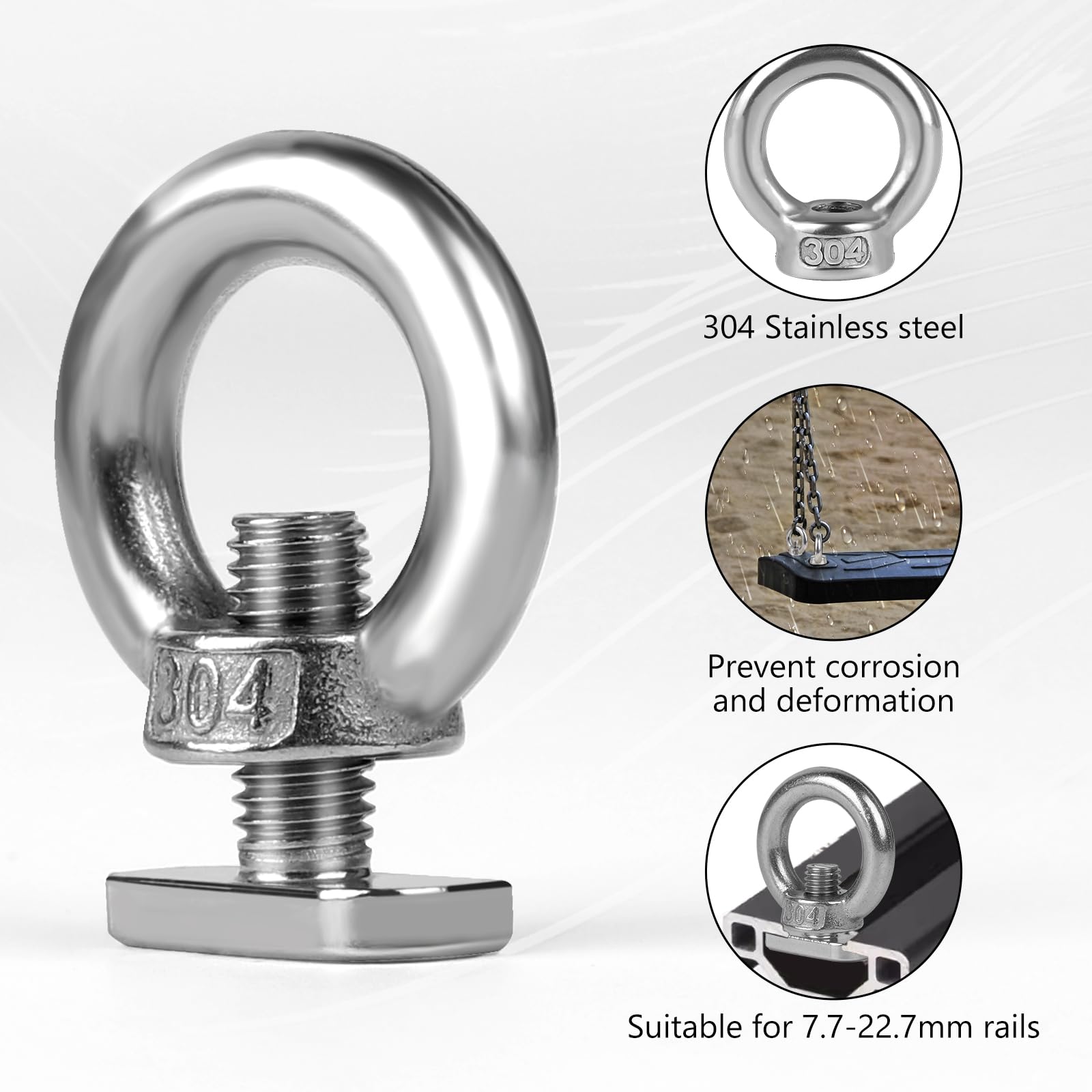 EXLECO Pack of 10 M8 Ring Nuts M8 x 20 mm Hammer Head Screws Stainless Steel Eye Bolts Eye Screw Eyelets Stainless Steel Eye Nut Plant Holder Lashing Eyelets for Trailers Greenhouse Cucumbers Trellis - Image 3