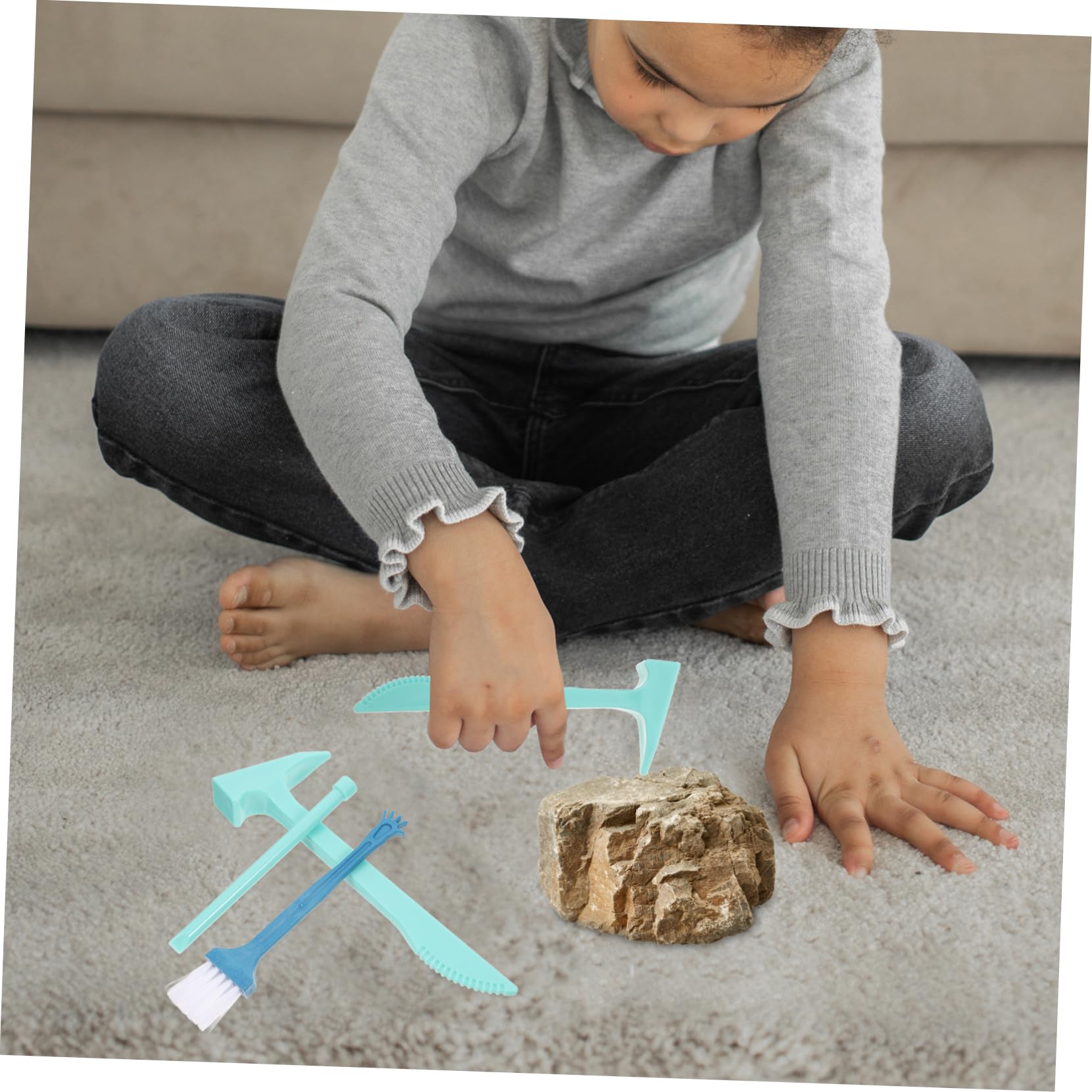 Hemobllo 6 Set Kit Archeologico per Strumenti Educativi Leggeri con Martello Scalpello e Pennello per Scoprire e Gemme Didattico Sicuro e Maneggevole per Ragazzi e Ragazze