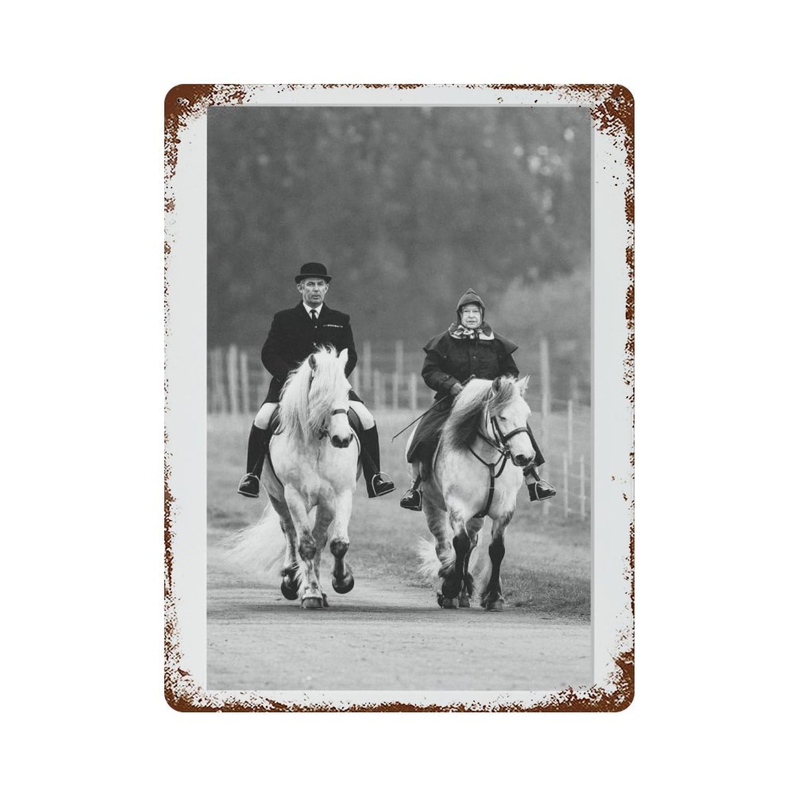 xiaoxiaoshen The Queen on Horseback, Elizabeth II Riding Horse in Windsor Castle Wall Decor Art Metal Tin Poster Modern Home Decor Art Home Bar Shop Decorations Vintage Sign 40x30cm