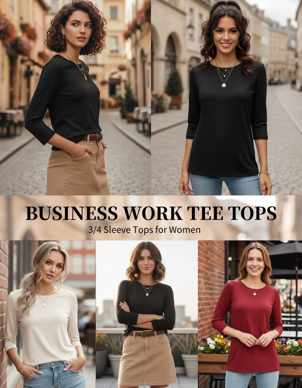 Zeagoo Women Tops 3 Pack 3/4 Sleeve Crewneck Cute Basics Tees Casual Fashion Spring Summer T Shirts Business Work Tee Top - Image 4