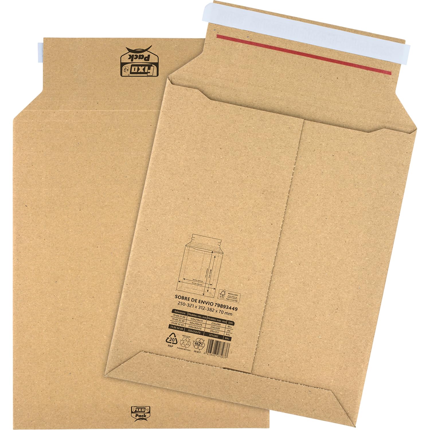 Fixo Packung mit 30 Versandtaschen aus festem Karton mit Faltenbalg, 321 x 382 mm, Mindestmaße: 250 x 312 mm, Faltenbalg 70 mm, selbstklebender Verschluss, Faltenbalg 70 mm, perfekt für die