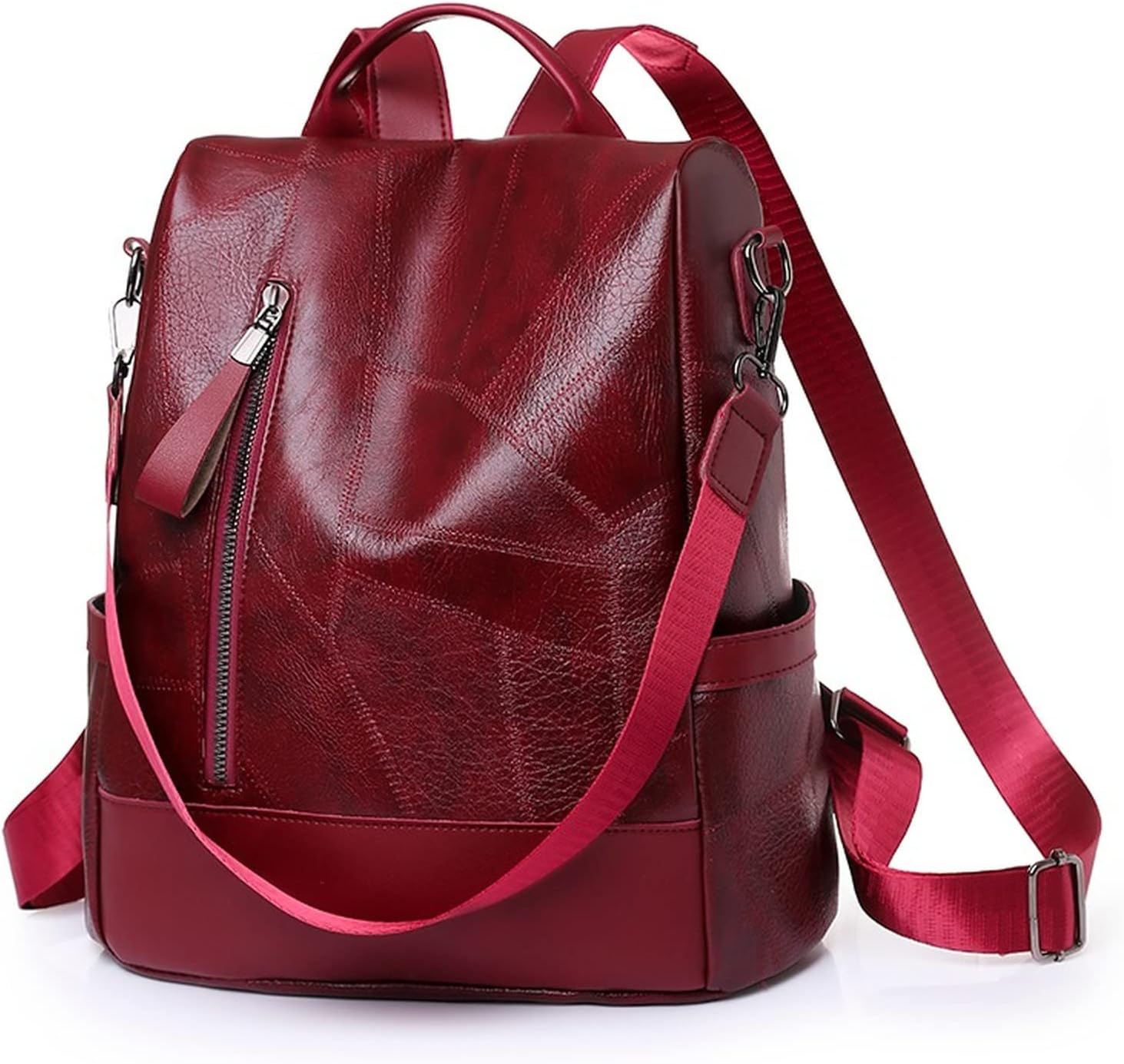 Women Backpack Designer Soft Leather Simple Fashion Backpack Large Capacity Antitheft Shoulder Bags (15 Inches,red)