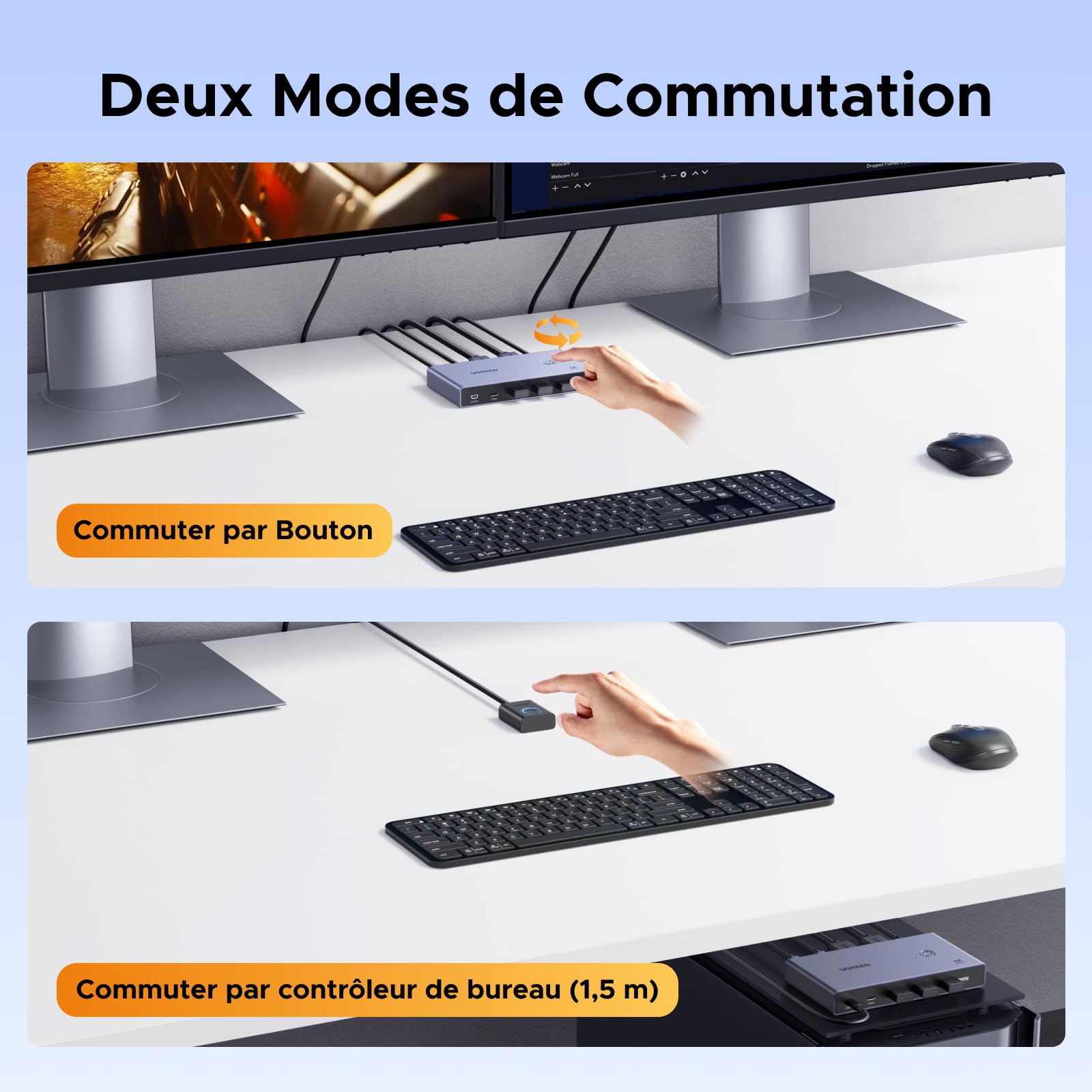 UGREEN KVM Switch HDMI USB C 4K 60Hz 2 Entrées 1 Sortie Commutateur KVM | 4 Ports USB 3.0 3A1C 5Gbps Compatible avec MacBook PS5 Ordinateur Hôte Steam Deck Câble HDMI et Câble USB-C Vidéo Inclus