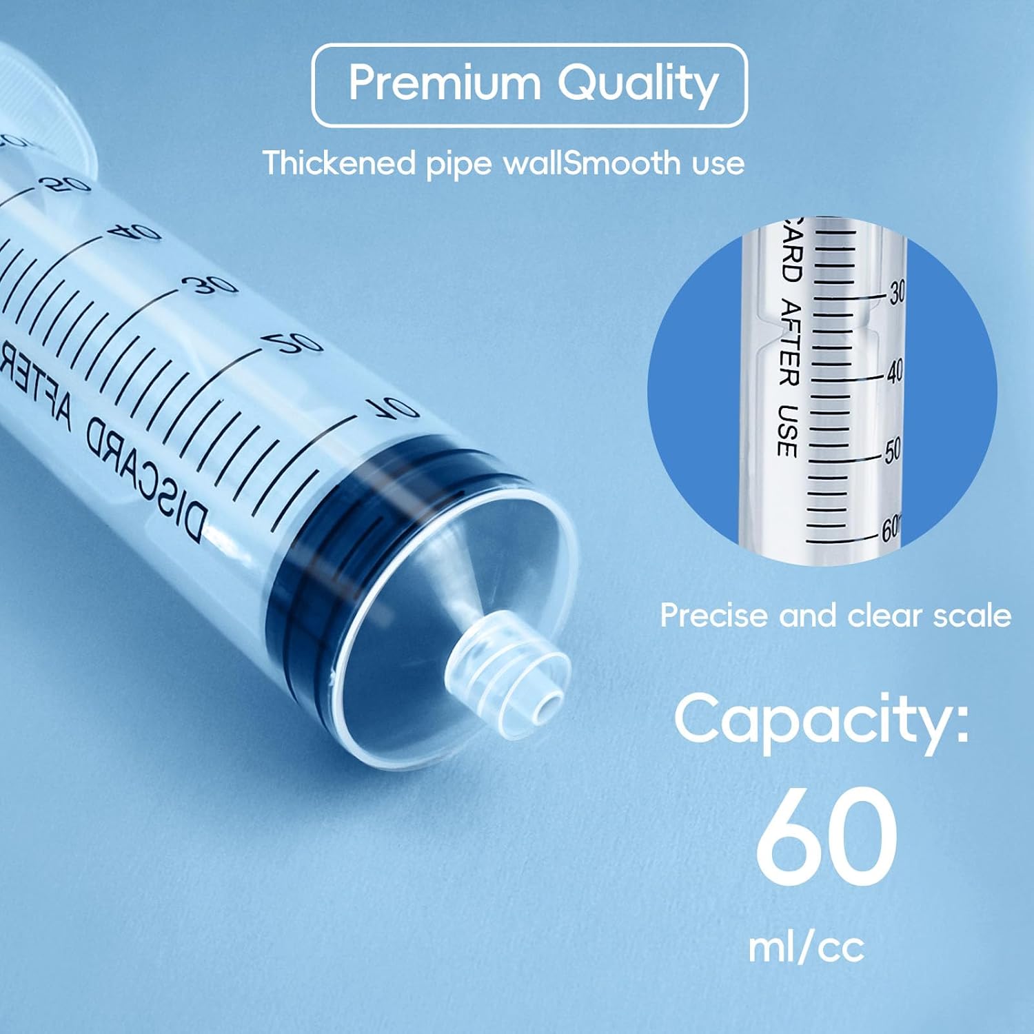 60mL Luer Lock Syringe (No Needle) - Sterile, Individually Wrapped - Pack of 30, Accurate Liquid Measurement, Leak-Proof Design