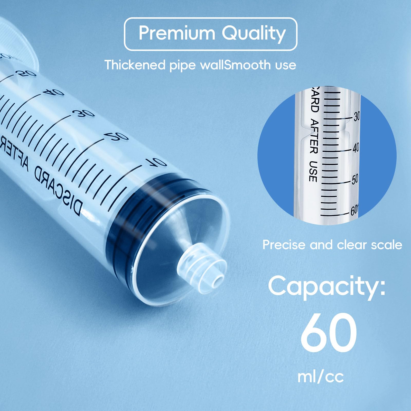 Siringa Luer Lock da 60 ml (senza ago), sterile, confezionata singolarmente, confezione da 30, misurazione accurata del liquido, design a prova di perdite