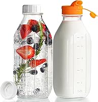 Dwbligt 32 oz Reusable Glass Milk Bottles with Silicone Dispenser Cap - 2 Pack Airtight Leakproof Jars for Juice, Breastmilk, Fridge Storage
