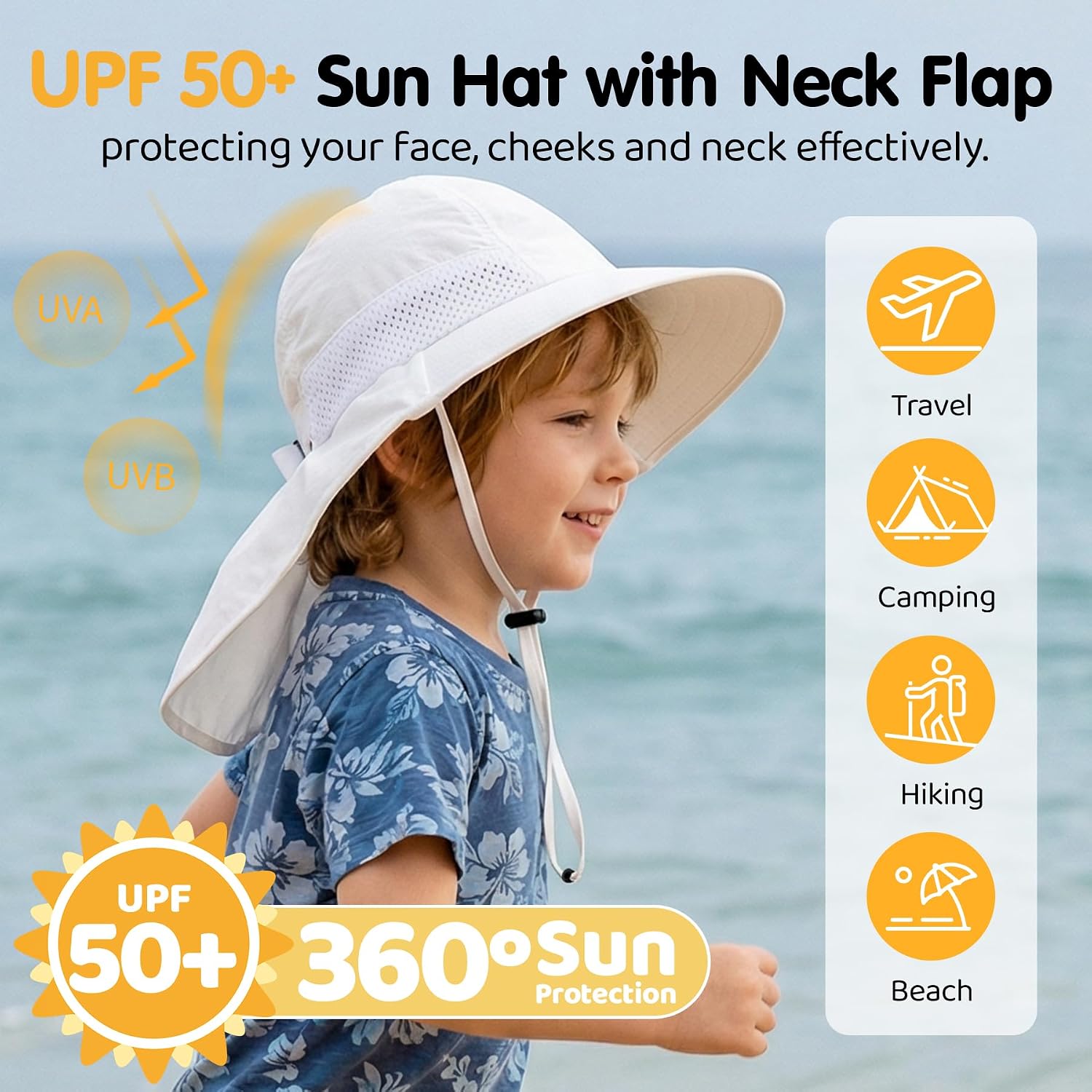 Baby Sun Hat with Neck Flap UPF 50+ for Toddler Sun Protection Beach Hat image 2