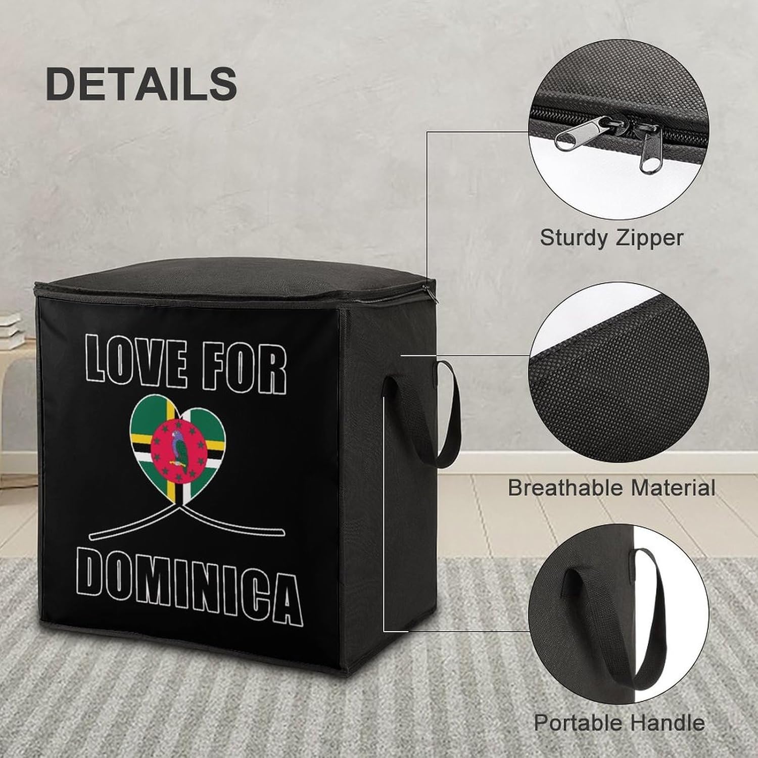 Love to Dominica Dominician Flag Large Comforter Blanket Storage Bags Bins 70L Closet Organizer with Handles
