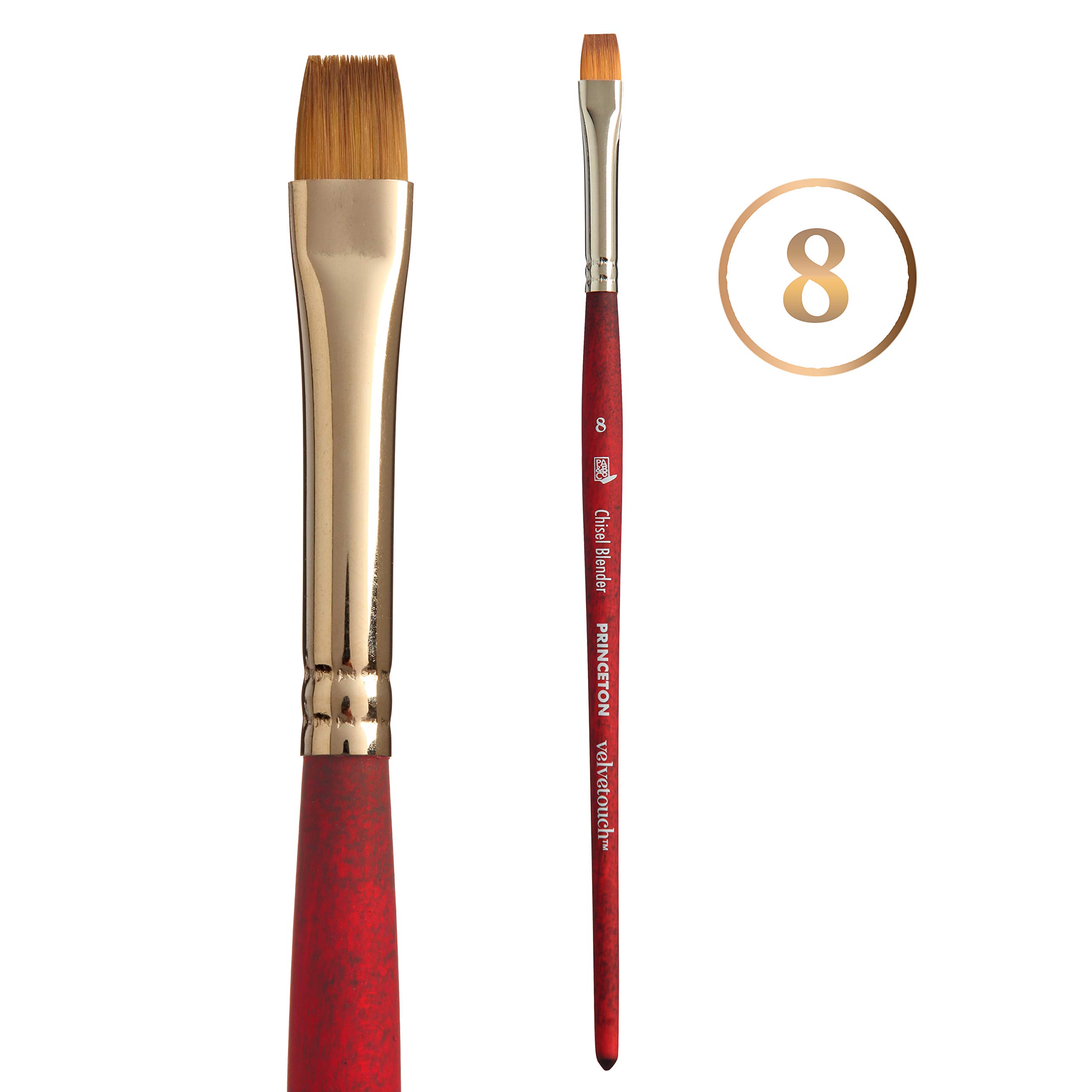 Princeton Velvetouch Artiste, Mixed-Media Brush for Acrylic, Watercolor & Oil, Series 3950 Chisel Blender Luxury Synthetic, Size 8