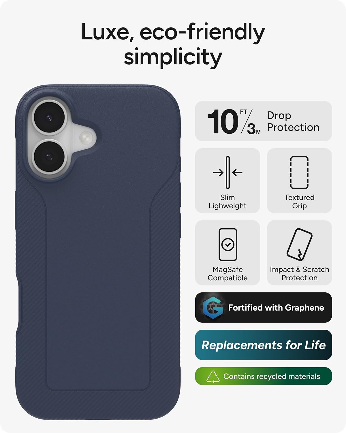 ZAGG Luxe Snap Phone Case for iPhone 17 - Blue Navy, Durable Graphene for Drop Protection (10ft/3m), Slim Lightweight Design, MagSafe Compatible image 2
