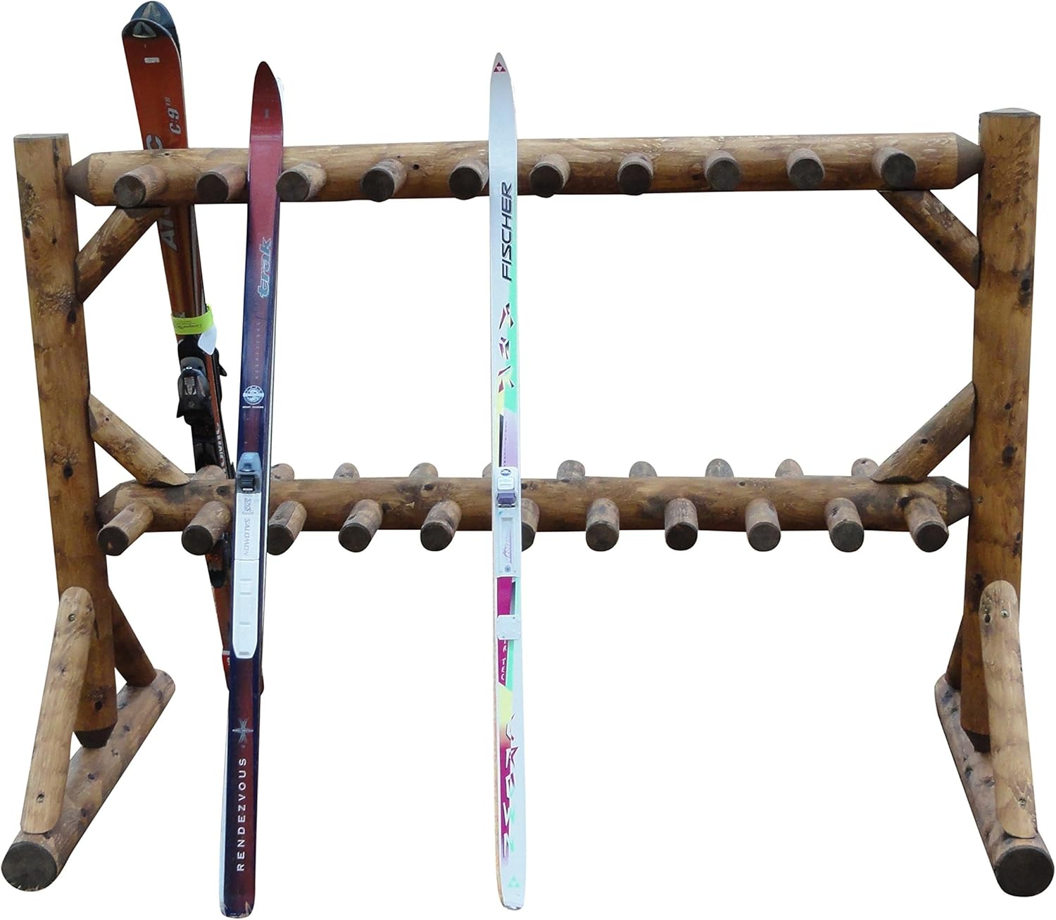 17-Place Freestanding Log Ski Rack Holder, Indoor & Outdoor Snowboard Racks, Standing Storage, Durable Snowboard Rack Garage Storage Organizer - Canyon Brown