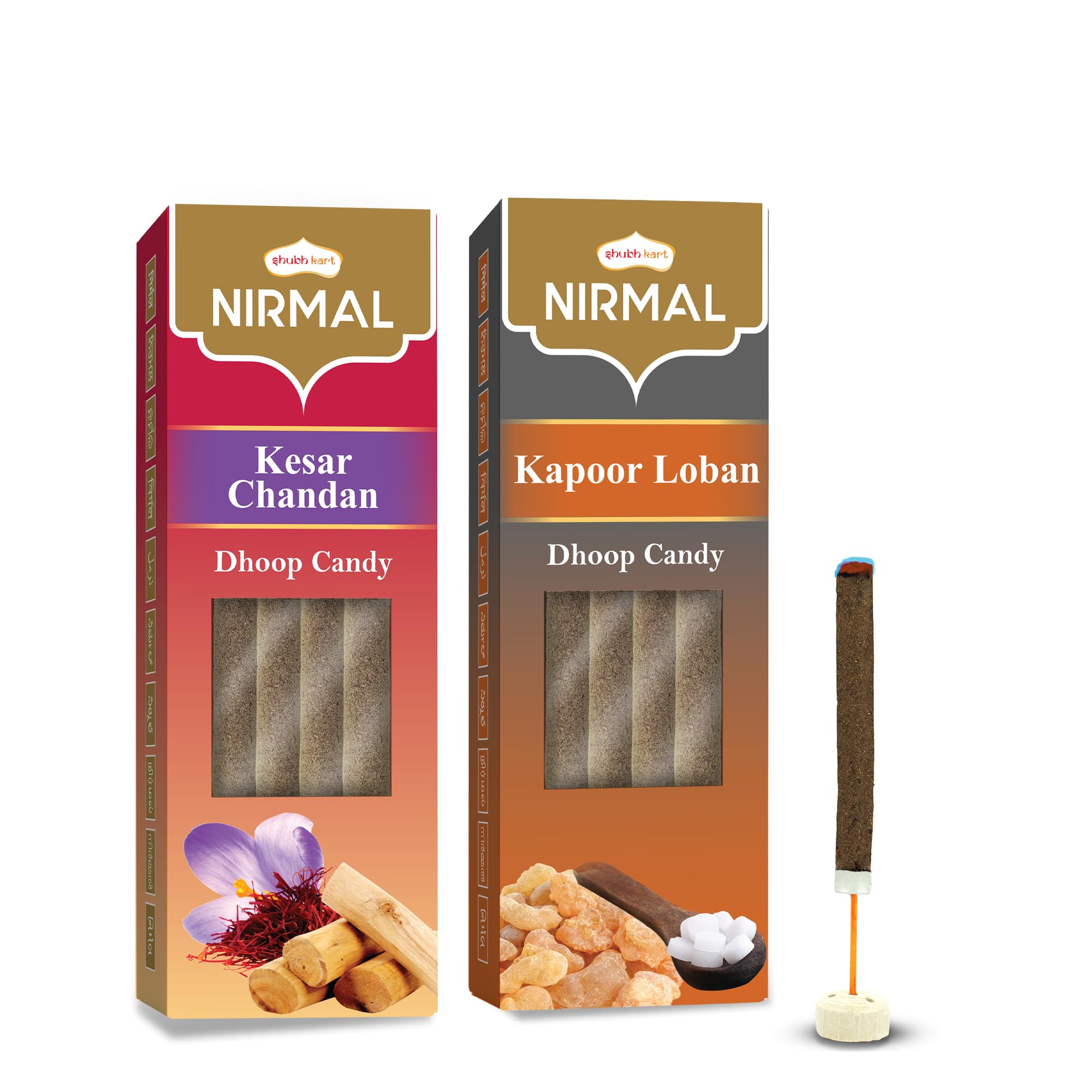 Nirmal Kapoor Loban Dhoop Candy 10N & Kesar Chandan Dhoop Candy 10N (Pack of 2) Natural Organic Dual Fragrance Dry Dhoop Stick for Pooja, Meditation, Diwali and Spiritual Events (10N x 2)