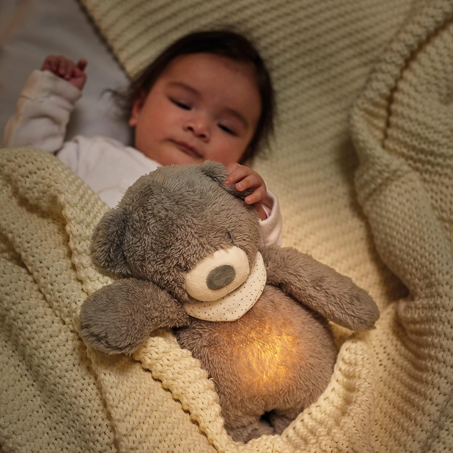 Nattou Peluche e Luce Notturna, Sleepy l'Orsacchiotto, 7 Colori Naturali, Carillon Integrato, Batteria USB, 19,3 x 11 x 30,5 cm, Vegano, Peluche/Poliestere, Grigio