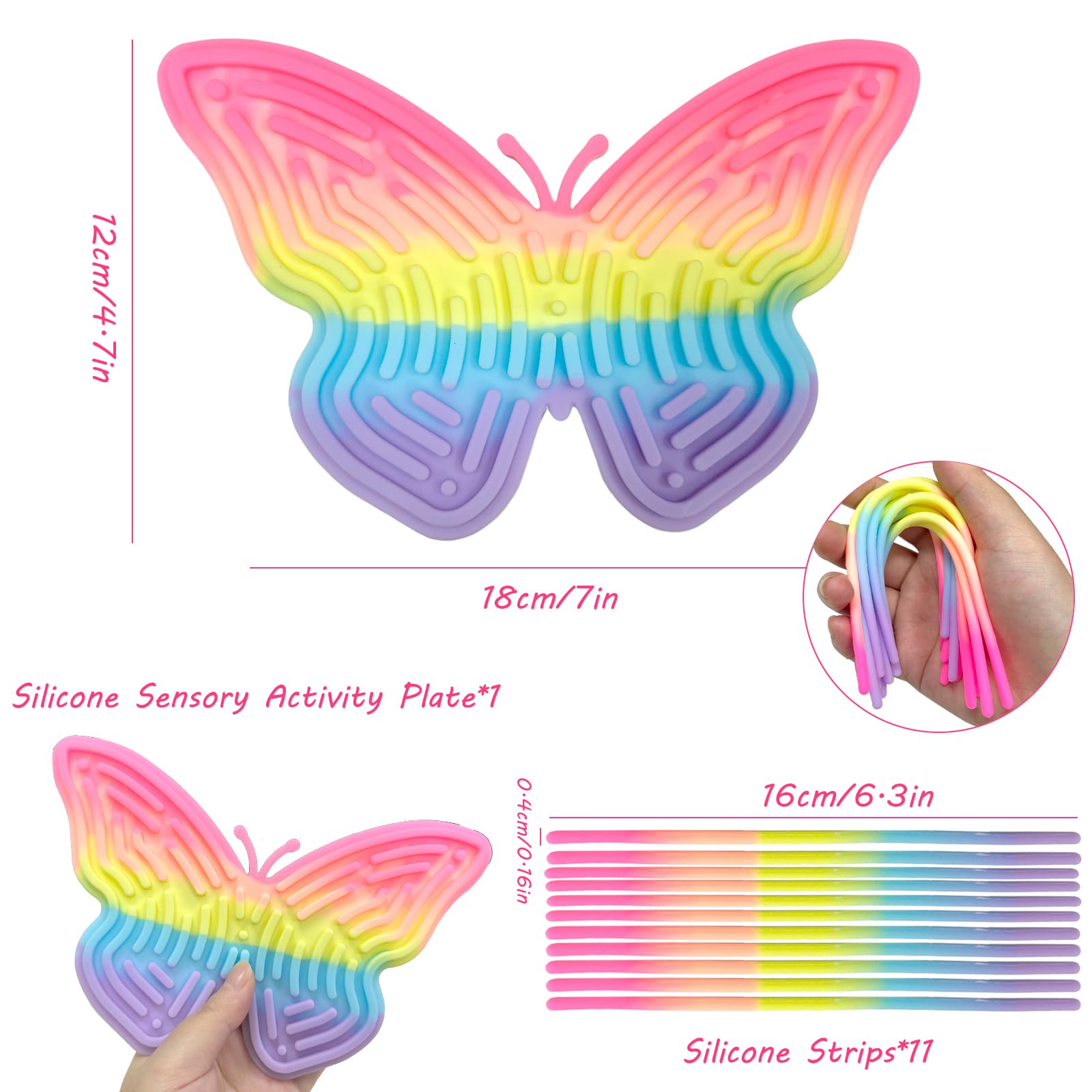 Push Peel Sensory Board, Butterfly Shaped Silicone Fidget Board with 11 Strings, Sensory Toys for ADHD ADD OCD Autism - Image 2