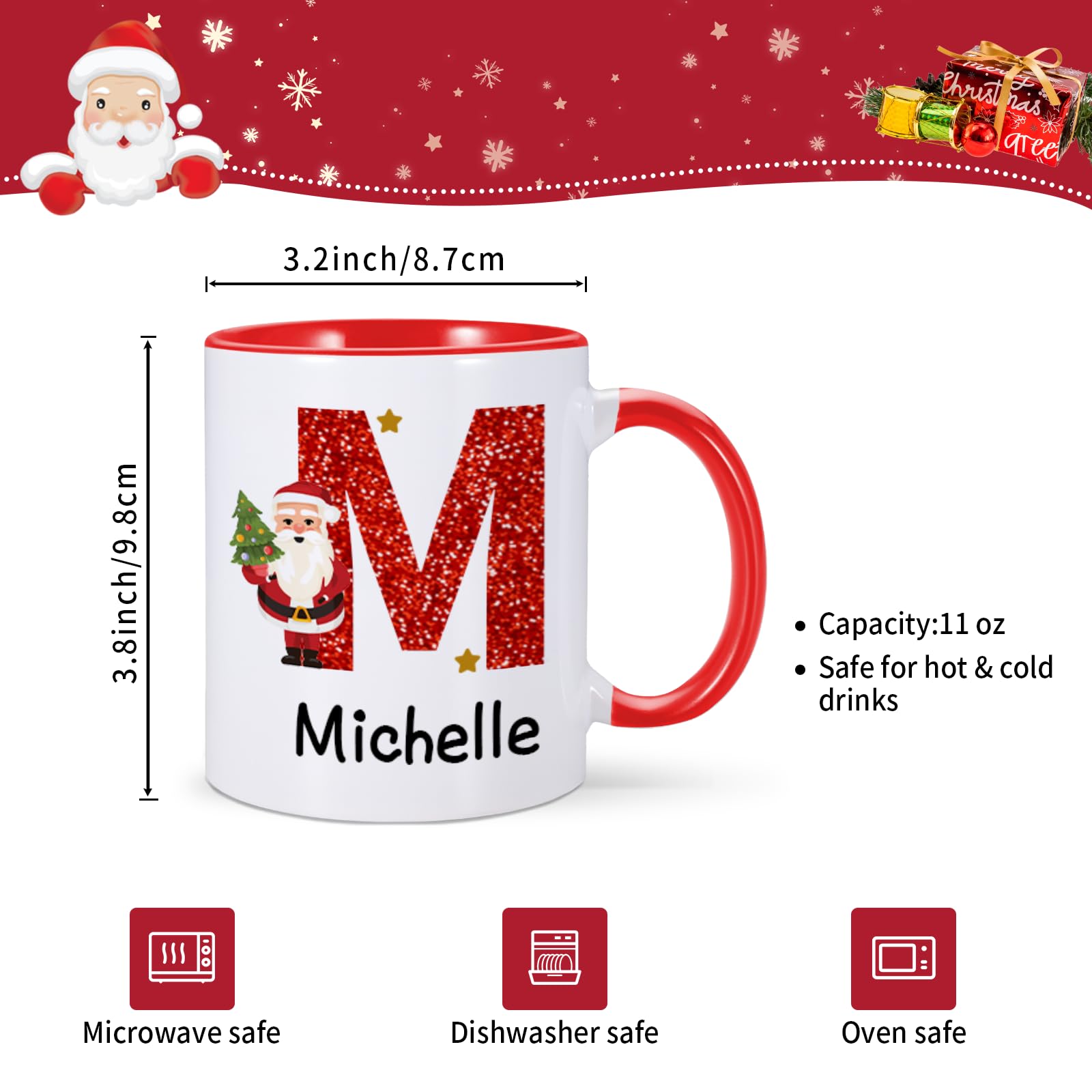 Amazon.com: Personalized Christmas Mugs, Christmas Gifts Custom Christmas  Coffee Mug with Initial Name, Xmas Monogram Hot Chocolate Coffee Cup, Tazas  Navideas Christmas Stocking Stuffers (B-Santa) : Home & Kitchen