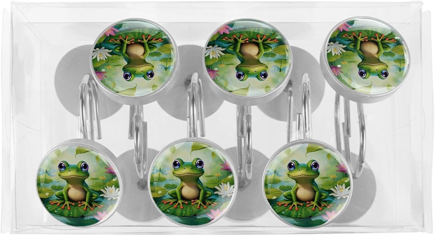 Green Lotus Leaf Frog Rust Proof Shower Curtain Hooks 12Pcs for Bathroom Shower Rod, Decorative Shower Hooks Shower Curtain Hanger Rings Roller, Glass, Resin, Stainless Steel