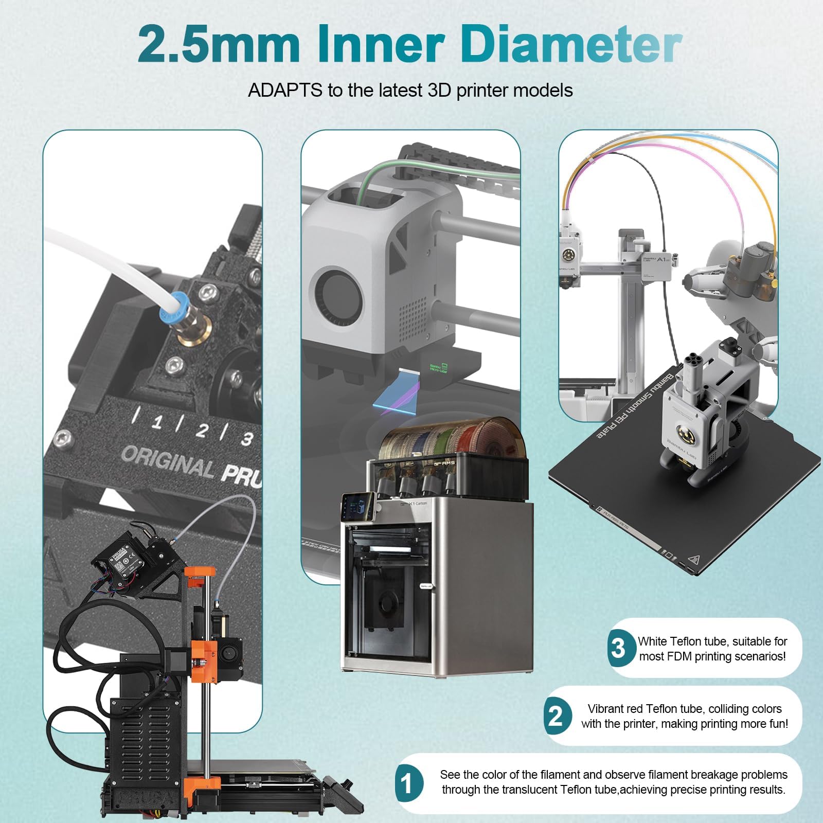 Tubo Teflon PTFE Per Stampanti 3D - 1.2m, 2.5mm ID × 4mm OD, Compatibile Bambu Lab & Creality - Foto 8