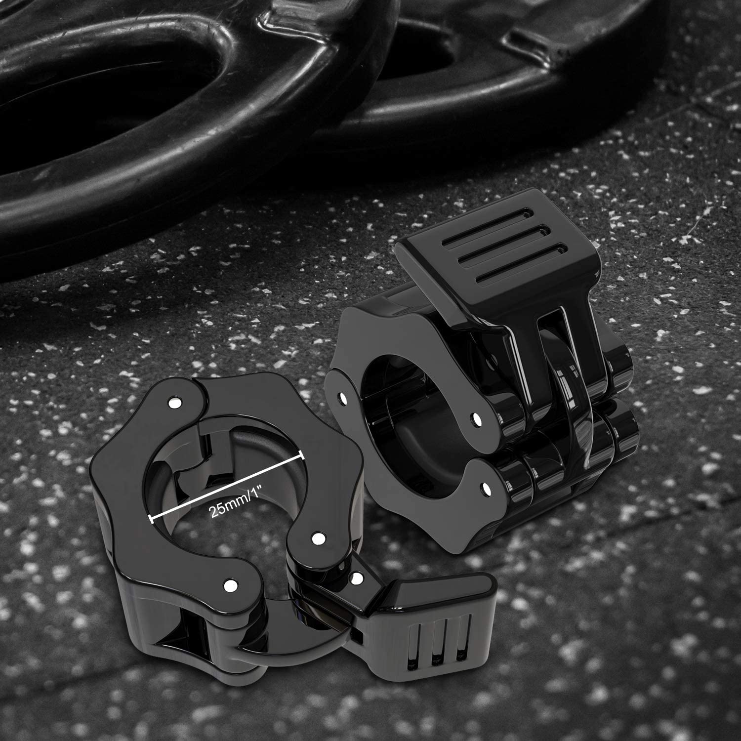 MoKo Gym Clamp Collars, Exercise-Collars Pair of Locking Weight Clips Quick Release 1 Inch Diameter Standard Bar Locks Clamps for Workout Weightlifting Strength Training Bodybuilding, Black 4