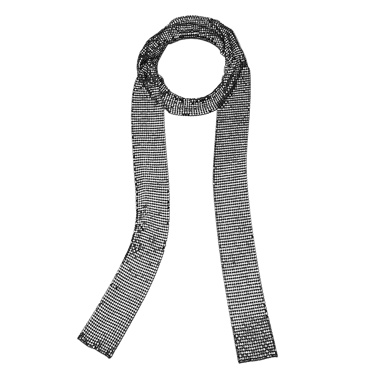 NICEYEA160CM Women's Sparkle Metal Sequins Neck Tie Scarf Cool Rhinestone Long Neckerchief Nightclub Bling Scarf for Stage Party Show Carnival Unisex Necktie Costume Accessories