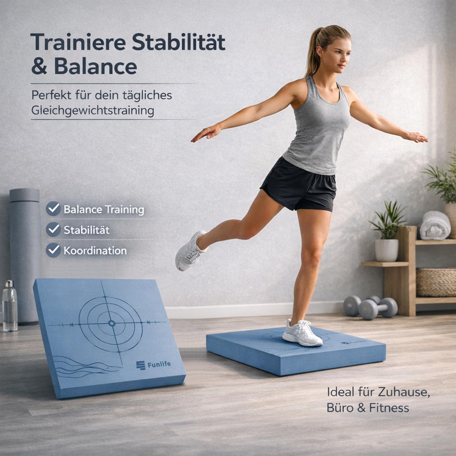 FunLife Balance Pad 40x40x5 cm – Gleichgewichtskissen für Fitness, Yoga & Physiotherapie, Balance Trainer für Stabilität, rutschfest bis 150 kg