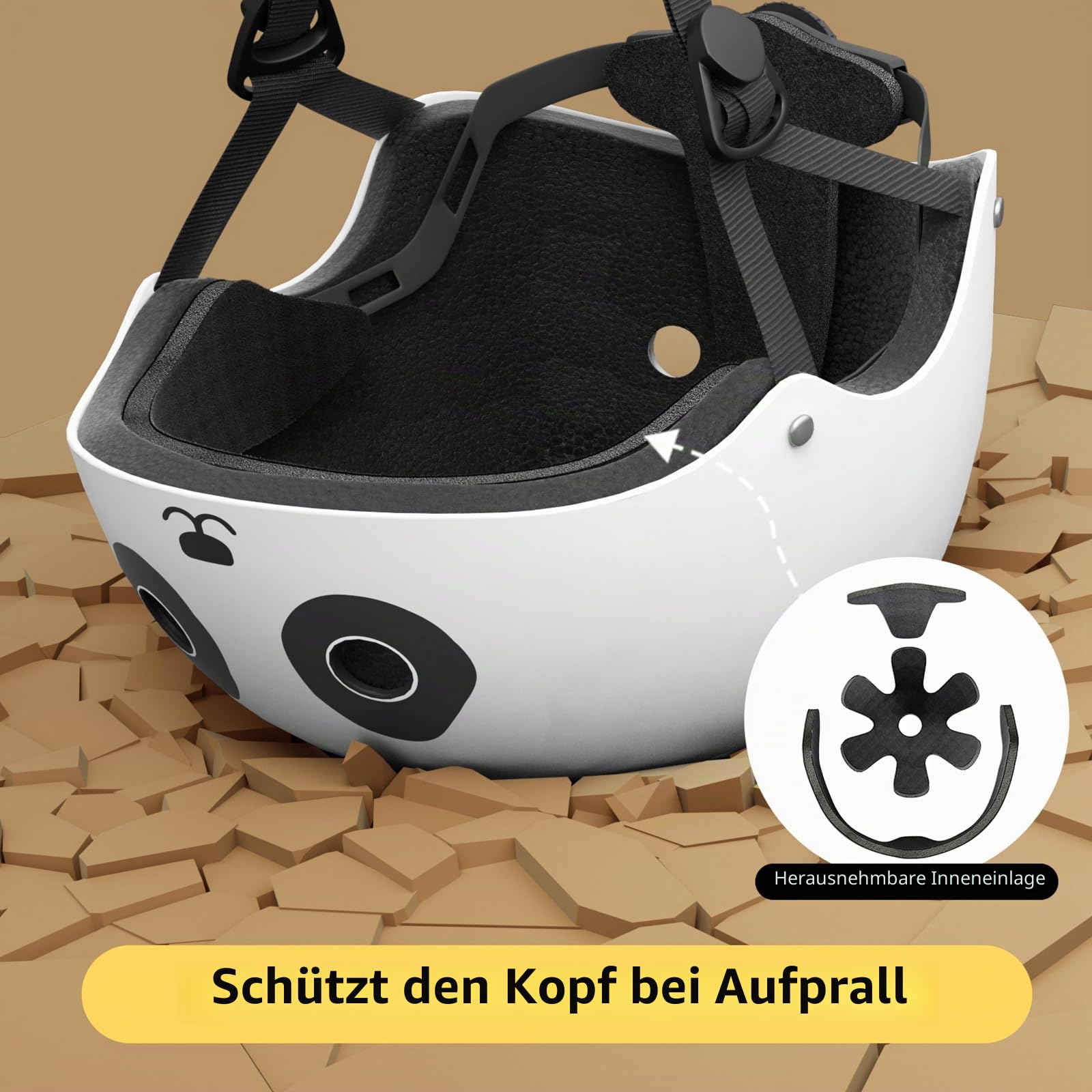 KORIMEFA Süßer Kinder Helm Fahrradhelm Skaterhelm 1-8 Jahre Jungen Mädchen, Bärchen Panda Form, 44-50cm