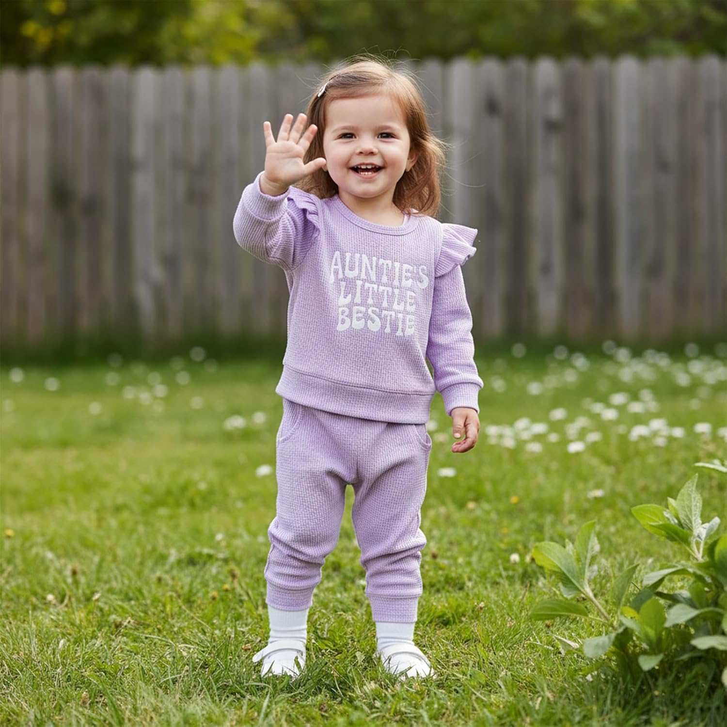 SAYOO Aunties Bestie Baby Clothes Gender Neutral Baby Boy Girl Embroidery Waffle Sweatshirt Pullover Solid Pant Fall Outfit - Image 5