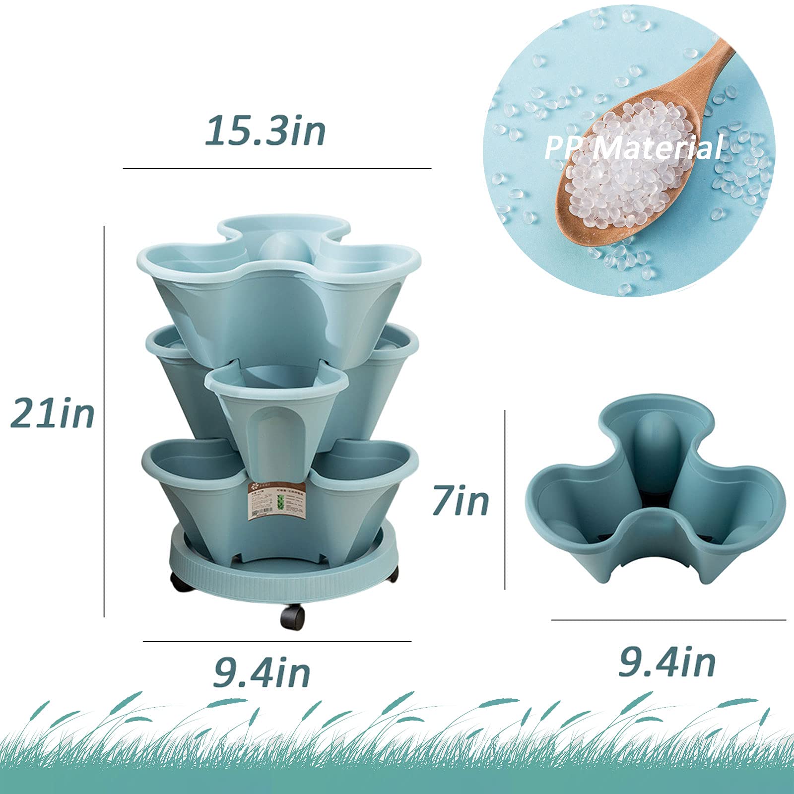 Fioriera da giardino impilabile a 3 livelli, autoirrigante, verticale, per piantare fragole, vasi per erbe aromatiche, multicolore, vasi da giardino impilabili con design a tre petali