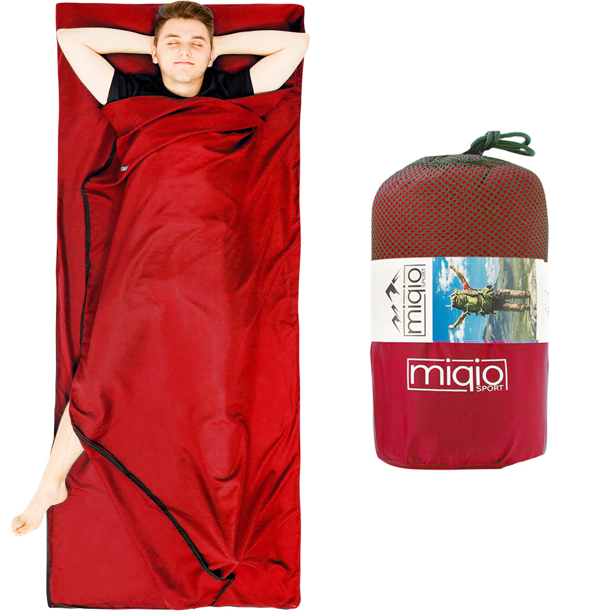 Miqio2in1 Baumwoll Httenschlafsack Ultra leicht mit Reiverschluss (Koppelbar): Dnner Komfort Reiseschlafsack und XL Reisedecke in Einem - Sommerschlafsack Innenschlafsack