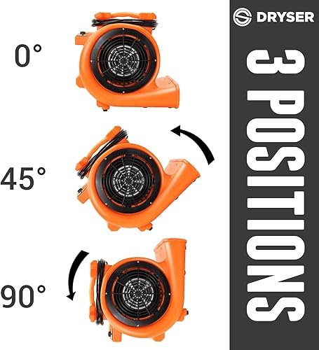 Miniatura 5 de Dryser 6pk Air Mover - Ventilador de piso industrial de 3 velocidades y 1 HP - Ventilador de secado de alfombras apilable naranja