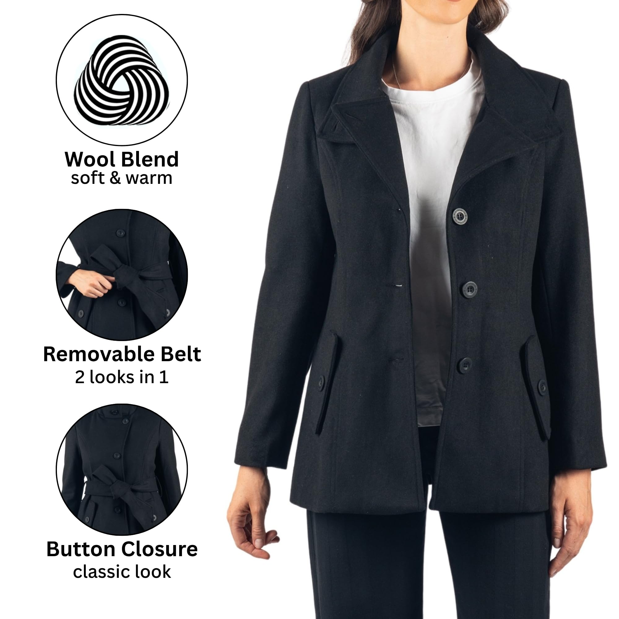alpine swiss Bella Abrigo de lana para mujer Chaqueta con botones Chaqueta con cinturón
