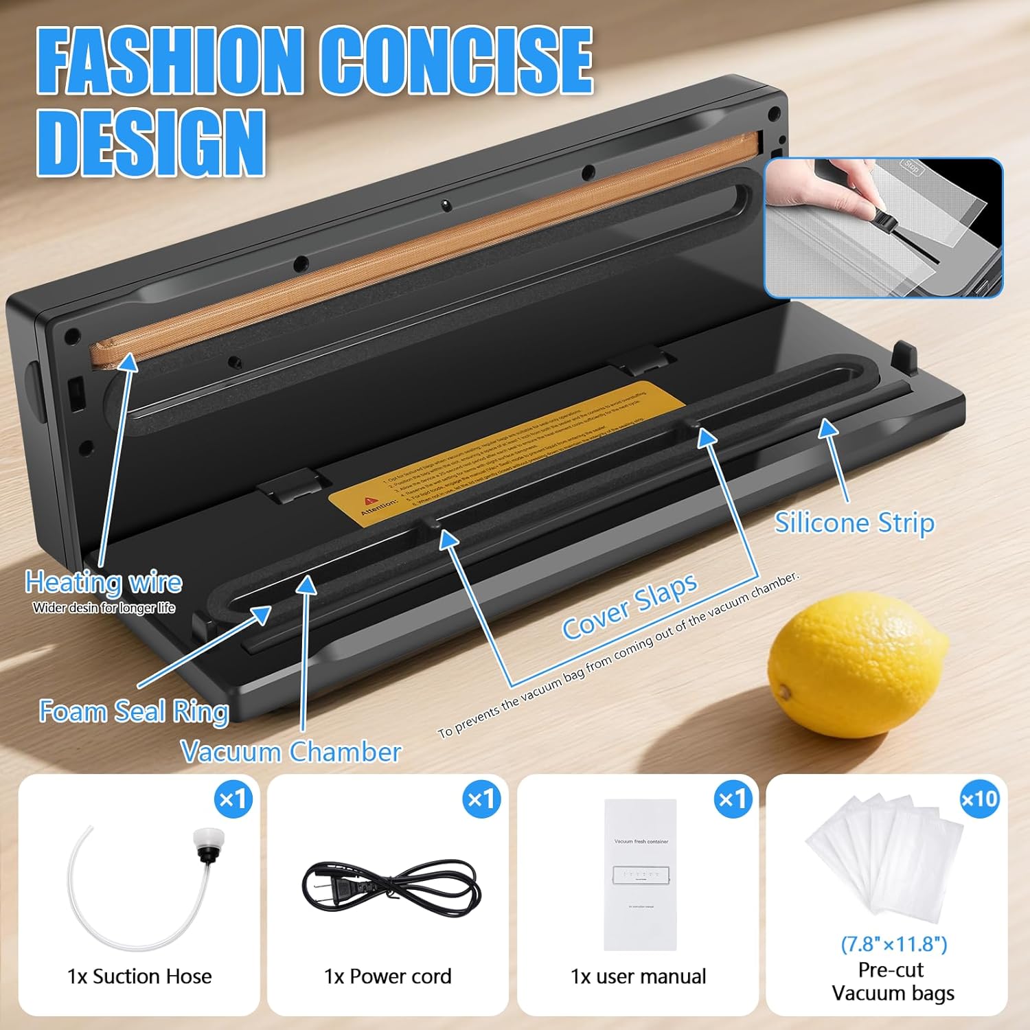 Vacuum Sealer for Food Storage, 65 kPa Air Sealing System with 5 Modes, 12.6 in Seal Bar, IPX4 Waterproof Touch Panel, Built-in Cutter, Compact and Reliable Design for Everyday Kitchen Use - Image 6