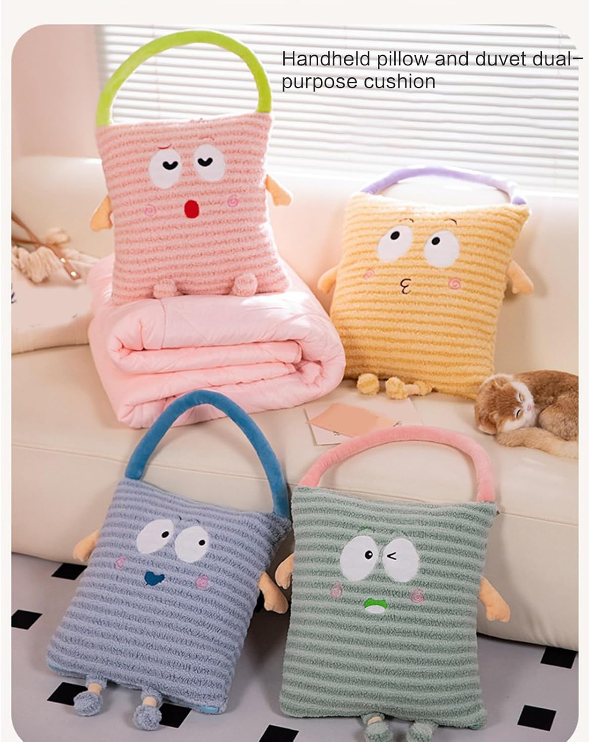 Convert Pillow Cushion to Blanket Handheld Soft Fleece Comfortable Quilt for Relaxation and Travel Quilt