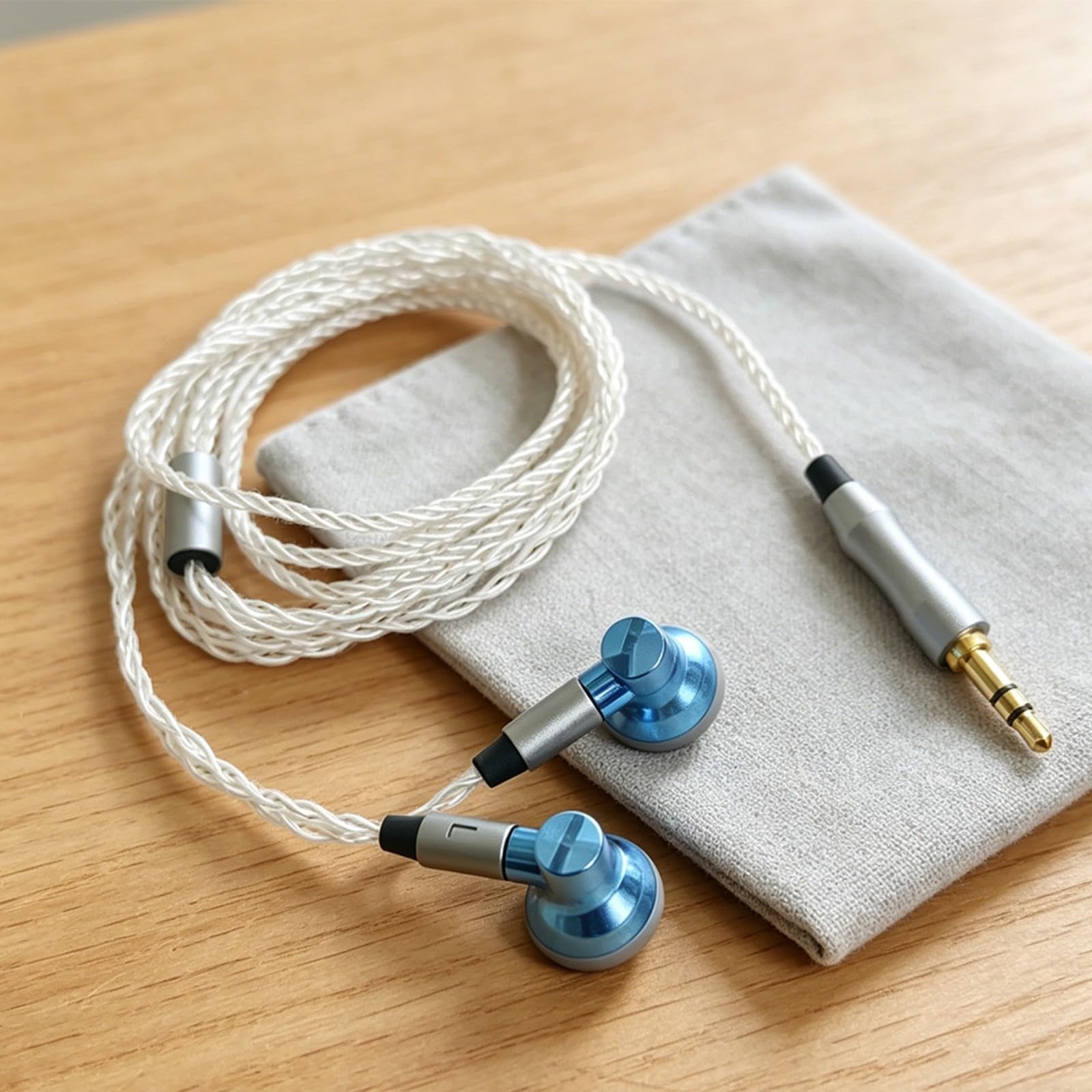 Auriculares con cable de cabeza plana con cable MMCX Jack de 35 mm chapado en plata HiFi sonido para dormir viajar para PODCASTS azul (MIC)