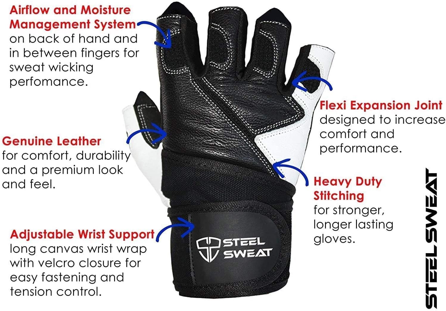 Steel Sweat Weightlifting Gloves - 18 inch Wrist Wrap Support for Workout, Gym and Fitness Training - Best for Men and Women Who Love Weight Lifting - Leather Zed Pro (Camo, X-Large)