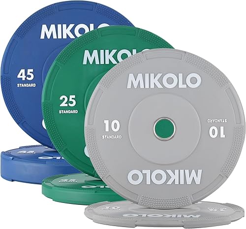 Miniatura 10 de Mikolo Placas de parachoques olímpicas, placas de goma codificadas por colores para levantamiento de pesas