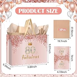 Yoirrat Rose Gold 80 & Fabulous 80th Birthday Gift Bag for Women Her Large Pink Happy 80th Birthday Gift Bag with 80th Birthday Wrapping Paper and Card for 80th Birthday Decorations Party Supplies