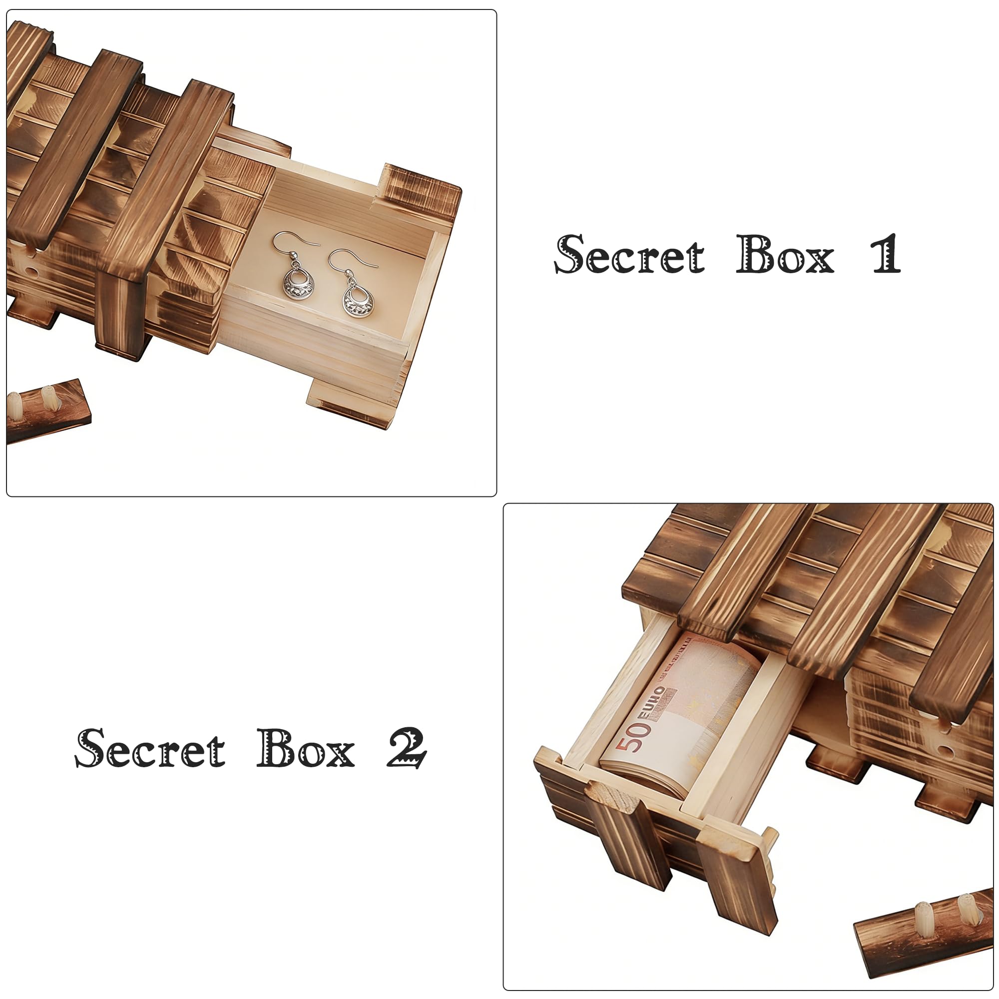 2 scatole magiche per enigmi, in legno, con scomparto segreto, set puzzle, magico, scatola regalo per denaro, regalo di matrimonio, compleanno, piccolo puzzle