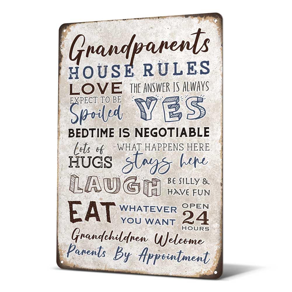 Kwqdozf As Pic 13 8X12 Inch Grandparents Gifts - Vintage Grandparents House Rules Metal Sign