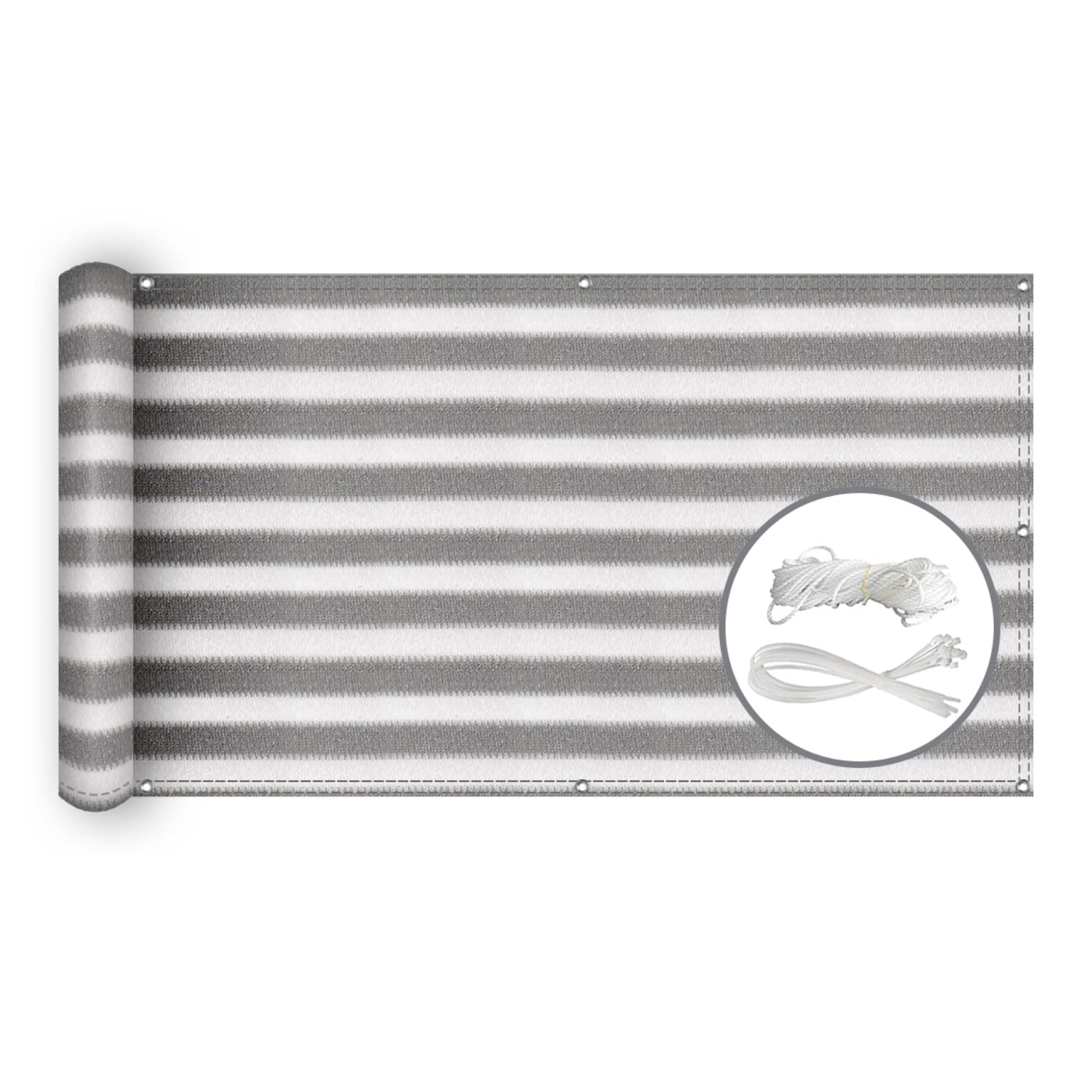 GJZQDKX Balcony90x100cm UV Protection Wind Shield for Garden Terrace Grey-White Striped with Grommets and Ties