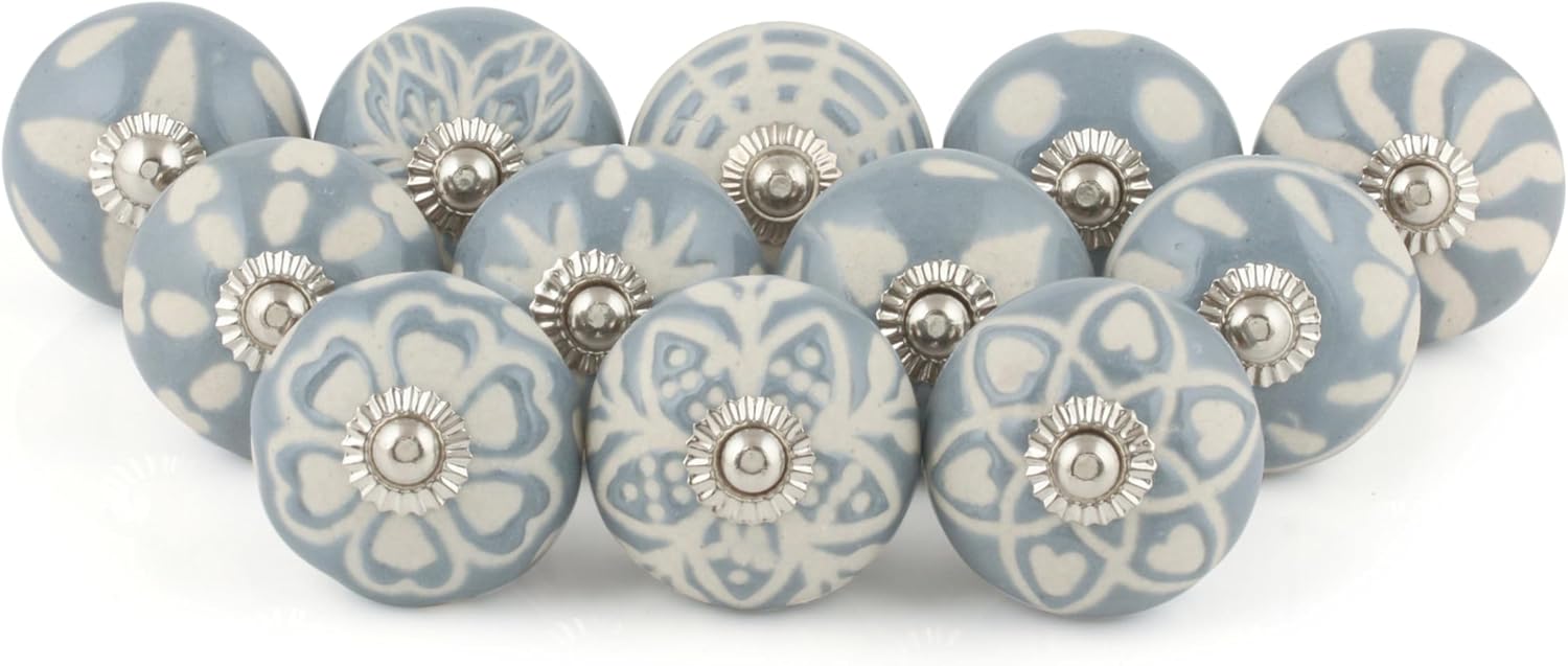 Drawer Pulls and Knobs - Handmade Ceramic Dresser Pull Handle Kitchen Cabinets Countryside Farmhouse Boho Decor Furniture Hardware - Purple - Pack of 12